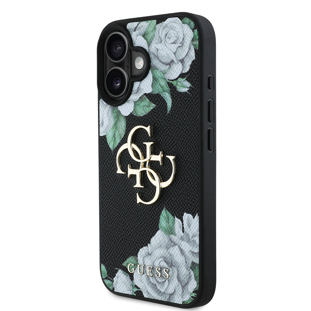 iPhone 16 Kılıf Guess Orjinal Lisanslı Gül Baskılı Büyük Metal Logo Dizaynlı Kapak