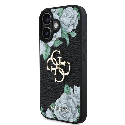iPhone 16 Kılıf Guess Orjinal Lisanslı Gül Baskılı Büyük Metal Logo Dizaynlı Kapak