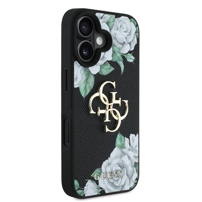 iPhone 16 Kılıf Guess Orjinal Lisanslı Gül Baskılı Büyük Metal Logo Dizaynlı Kapak