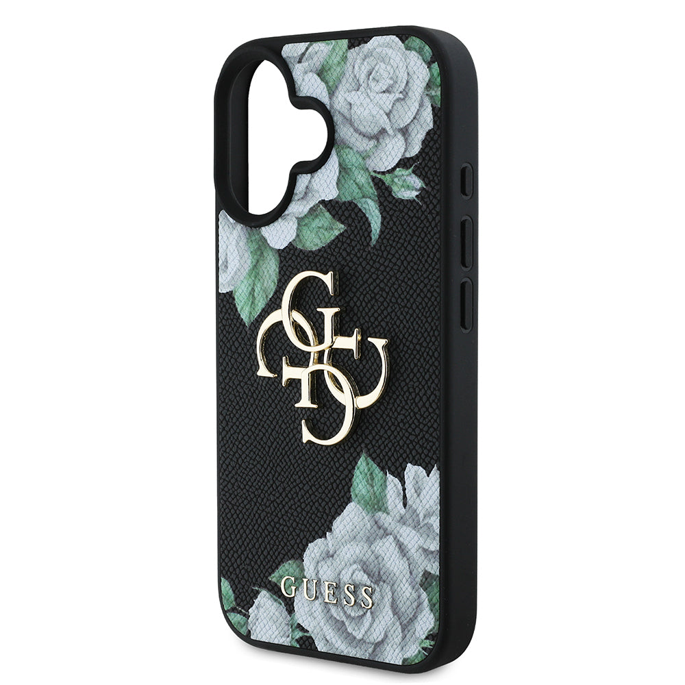 iPhone 16 Kılıf Guess Orjinal Lisanslı Gül Baskılı Büyük Metal Logo Dizaynlı Kapak