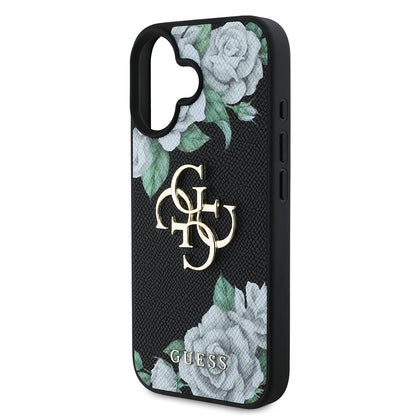 iPhone 16 Kılıf Guess Orjinal Lisanslı Gül Baskılı Büyük Metal Logo Dizaynlı Kapak