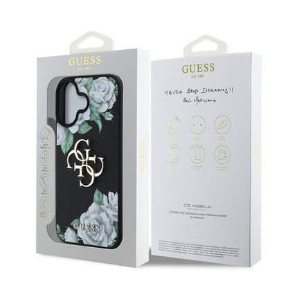 iPhone 16 Kılıf Guess Orjinal Lisanslı Gül Baskılı Büyük Metal Logo Dizaynlı Kapak