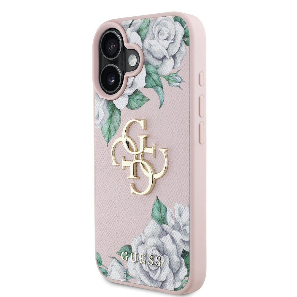 iPhone 16 Kılıf Guess Orjinal Lisanslı Gül Baskılı Büyük Metal Logo Dizaynlı Kapak