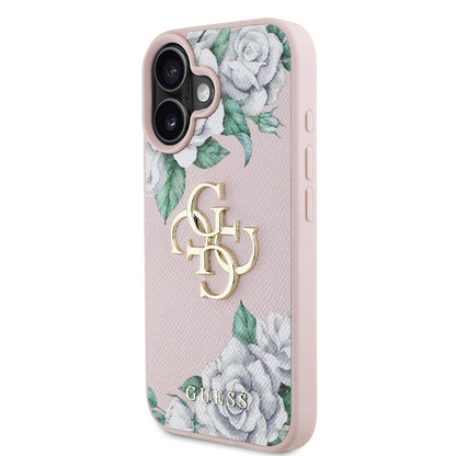 iPhone 16 Kılıf Guess Orjinal Lisanslı Gül Baskılı Büyük Metal Logo Dizaynlı Kapak