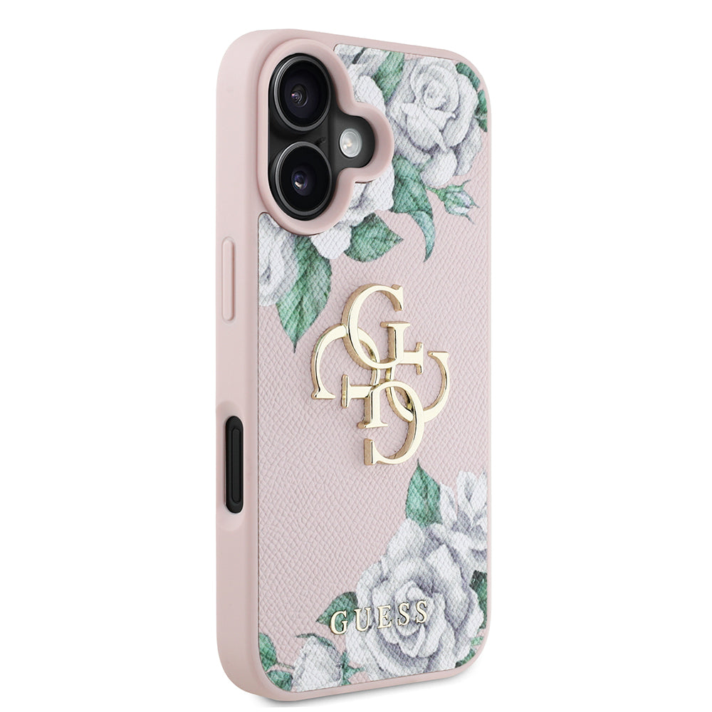 iPhone 16 Kılıf Guess Orjinal Lisanslı Gül Baskılı Büyük Metal Logo Dizaynlı Kapak