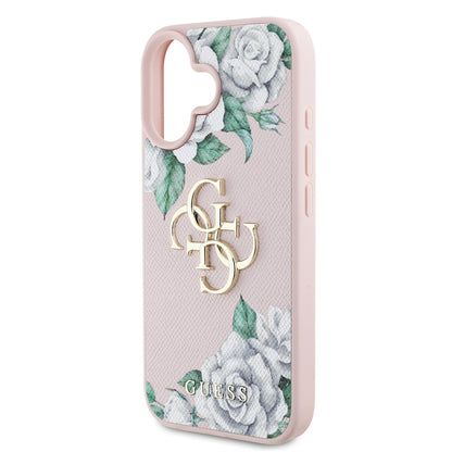 iPhone 16 Kılıf Guess Orjinal Lisanslı Gül Baskılı Büyük Metal Logo Dizaynlı Kapak