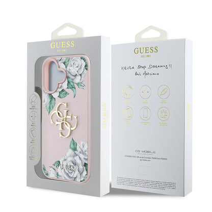 iPhone 16 Kılıf Guess Orjinal Lisanslı Gül Baskılı Büyük Metal Logo Dizaynlı Kapak