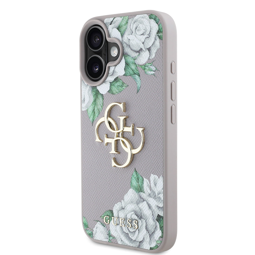 iPhone 16 Kılıf Guess Orjinal Lisanslı Gül Baskılı Büyük Metal Logo Dizaynlı Kapak