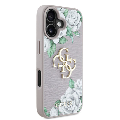 iPhone 16 Kılıf Guess Orjinal Lisanslı Gül Baskılı Büyük Metal Logo Dizaynlı Kapak