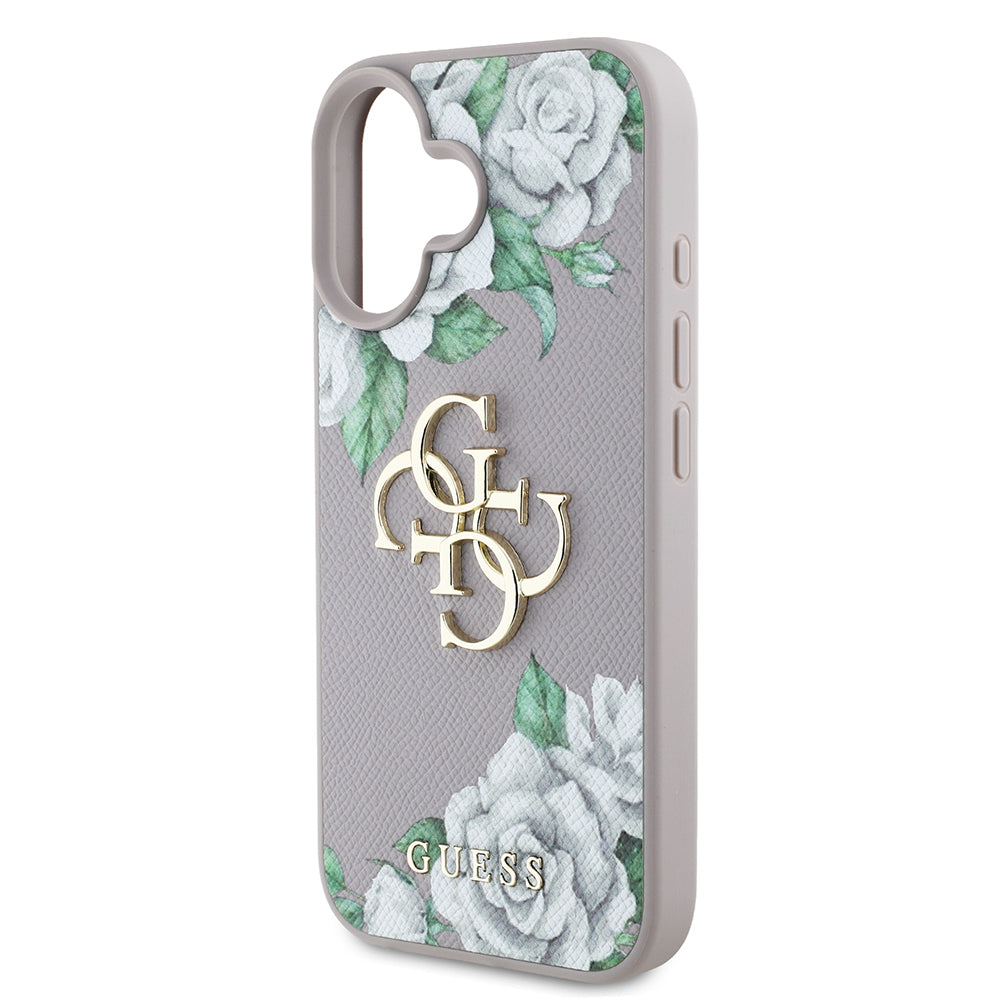 iPhone 16 Kılıf Guess Orjinal Lisanslı Gül Baskılı Büyük Metal Logo Dizaynlı Kapak