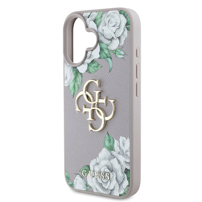 iPhone 16 Kılıf Guess Orjinal Lisanslı Gül Baskılı Büyük Metal Logo Dizaynlı Kapak