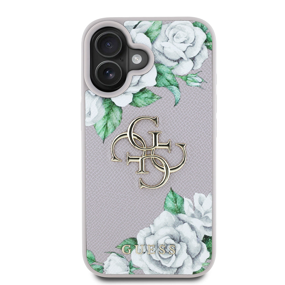 iPhone 16 Kılıf Guess Orjinal Lisanslı Gül Baskılı Büyük Metal Logo Dizaynlı Kapak