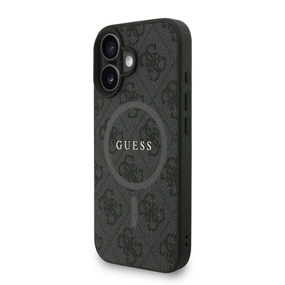 iPhone 16 Kılıf Guess Orjinal Lisanslı M-safe Şarj Özellikli PU Deri Bilek Askı İpli Yazı Logolu Kapak