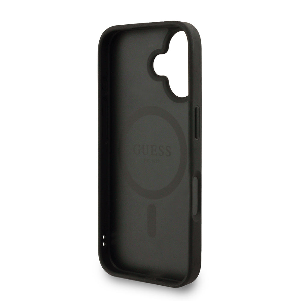 iPhone 16 Kılıf Guess Orjinal Lisanslı M-safe Şarj Özellikli PU Deri Bilek Askı İpli Yazı Logolu Kapak