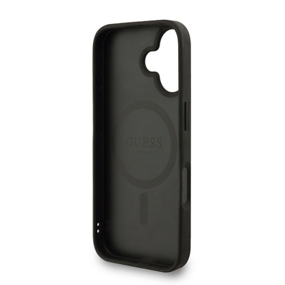 iPhone 16 Kılıf Guess Orjinal Lisanslı M-safe Şarj Özellikli PU Deri Bilek Askı İpli Yazı Logolu Kapak