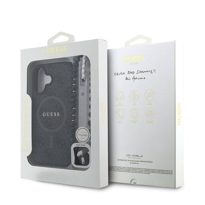 iPhone 16 Kılıf Guess Orjinal Lisanslı M-safe Şarj Özellikli PU Deri Bilek Askı İpli Yazı Logolu Kapak
