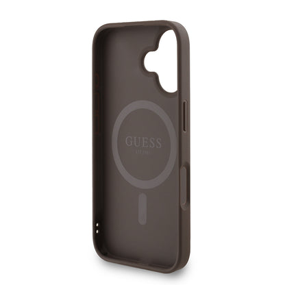 iPhone 16 Kılıf Guess Orjinal Lisanslı M-safe Şarj Özellikli PU Deri Bilek Askı İpli Yazı Logolu Kapak
