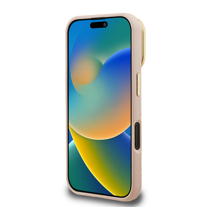 iPhone 16 Kılıf Guess Orjinal Lisanslı M-safe Şarj Özellikli Sıcak Baskılı Yazı Logolu Kamera Standlı PU Deri Peony Kapak