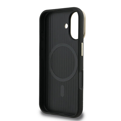 iPhone 16 Kılıf Guess Orjinal Lisanslı M-safe Şarj Özellikli Sıcak Baskılı Yazı Logolu Kamera Standlı PU Deri Peony Kapak