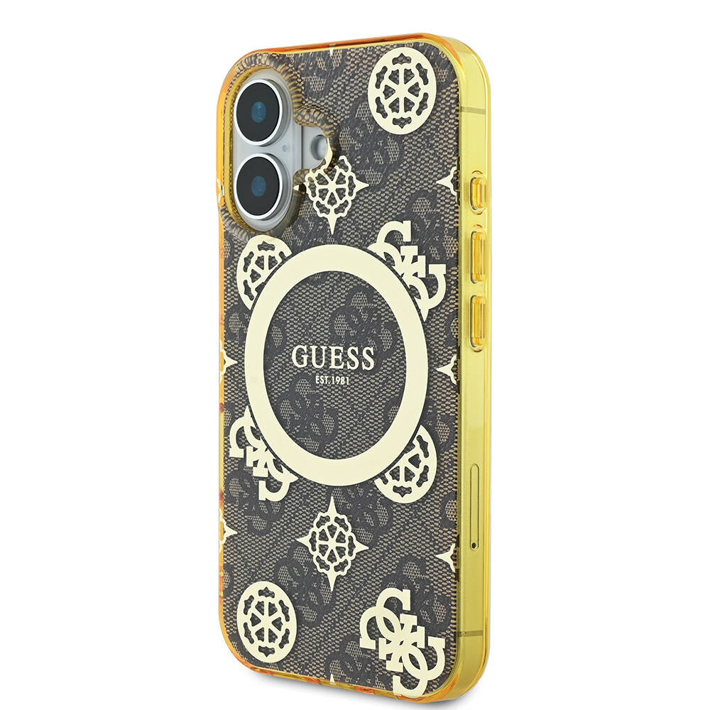 iPhone 16 Kılıf Guess Orjinal Lisanslı M-safe Şarj Özellikli 4G Desenli IML Yazı Logolu Peony Kapak