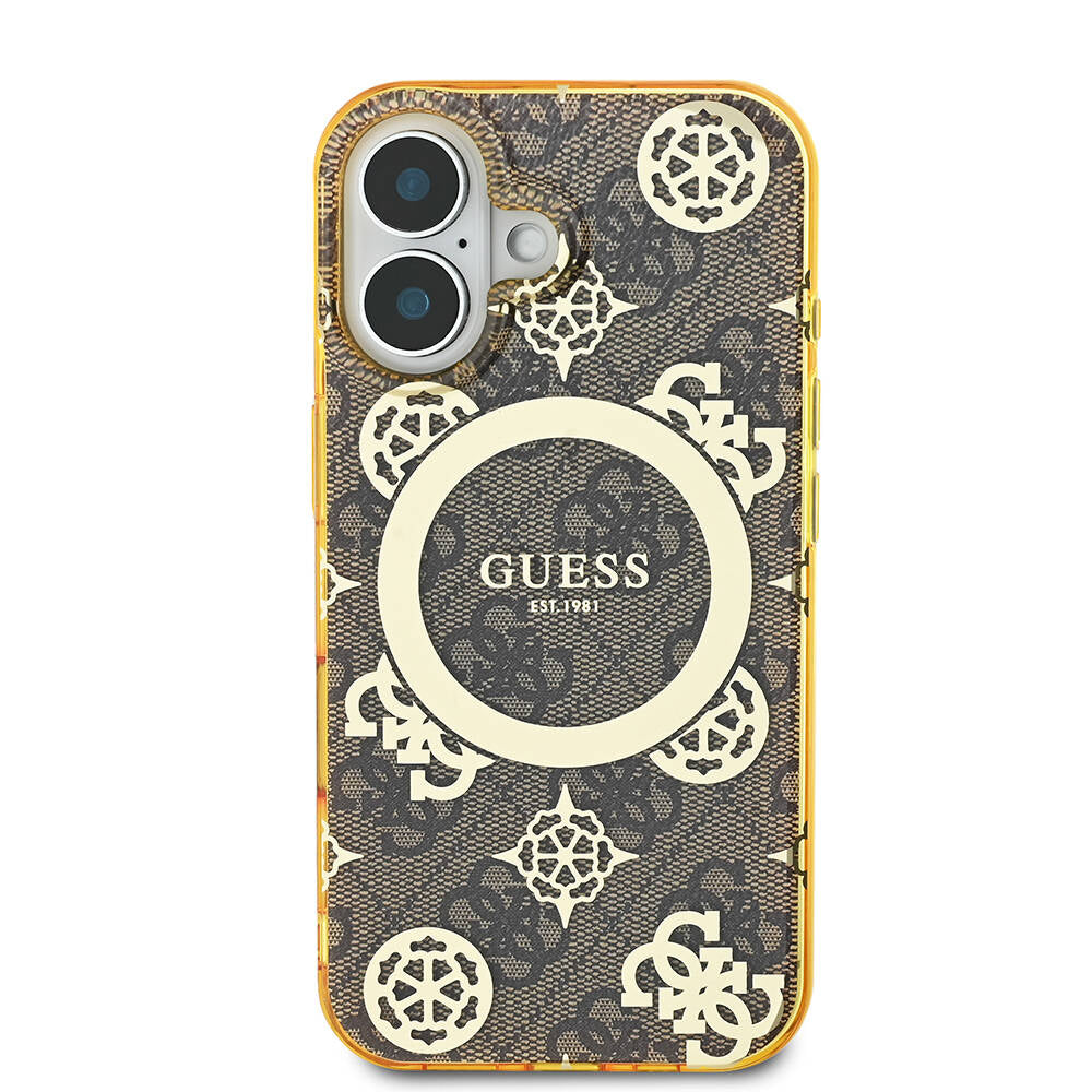 iPhone 16 Kılıf Guess Orjinal Lisanslı M-safe Şarj Özellikli 4G Desenli IML Yazı Logolu Peony Kapak