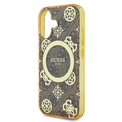 iPhone 16 Kılıf Guess Orjinal Lisanslı M-safe Şarj Özellikli 4G Desenli IML Yazı Logolu Peony Kapak