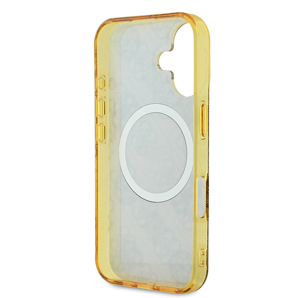 iPhone 16 Kılıf Guess Orjinal Lisanslı M-safe Şarj Özellikli 4G Desenli IML Yazı Logolu Peony Kapak