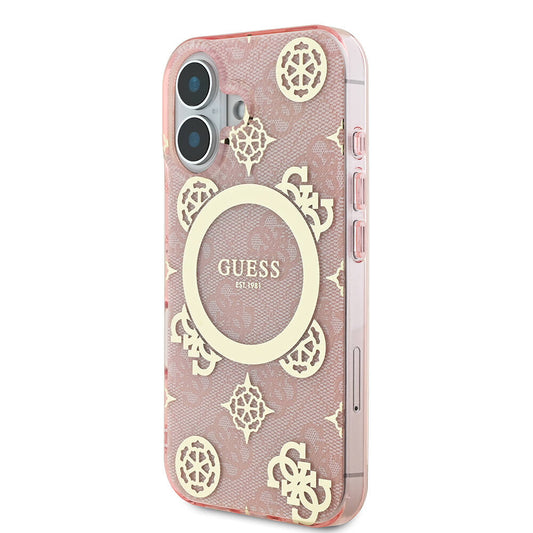 iPhone 16 Kılıf Guess Orjinal Lisanslı M-safe Şarj Özellikli 4G Desenli IML Yazı Logolu Peony Kapak