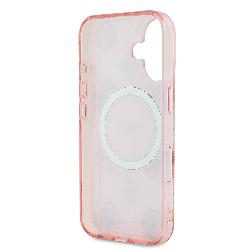 iPhone 16 Kılıf Guess Orjinal Lisanslı M-safe Şarj Özellikli 4G Desenli IML Yazı Logolu Peony Kapak