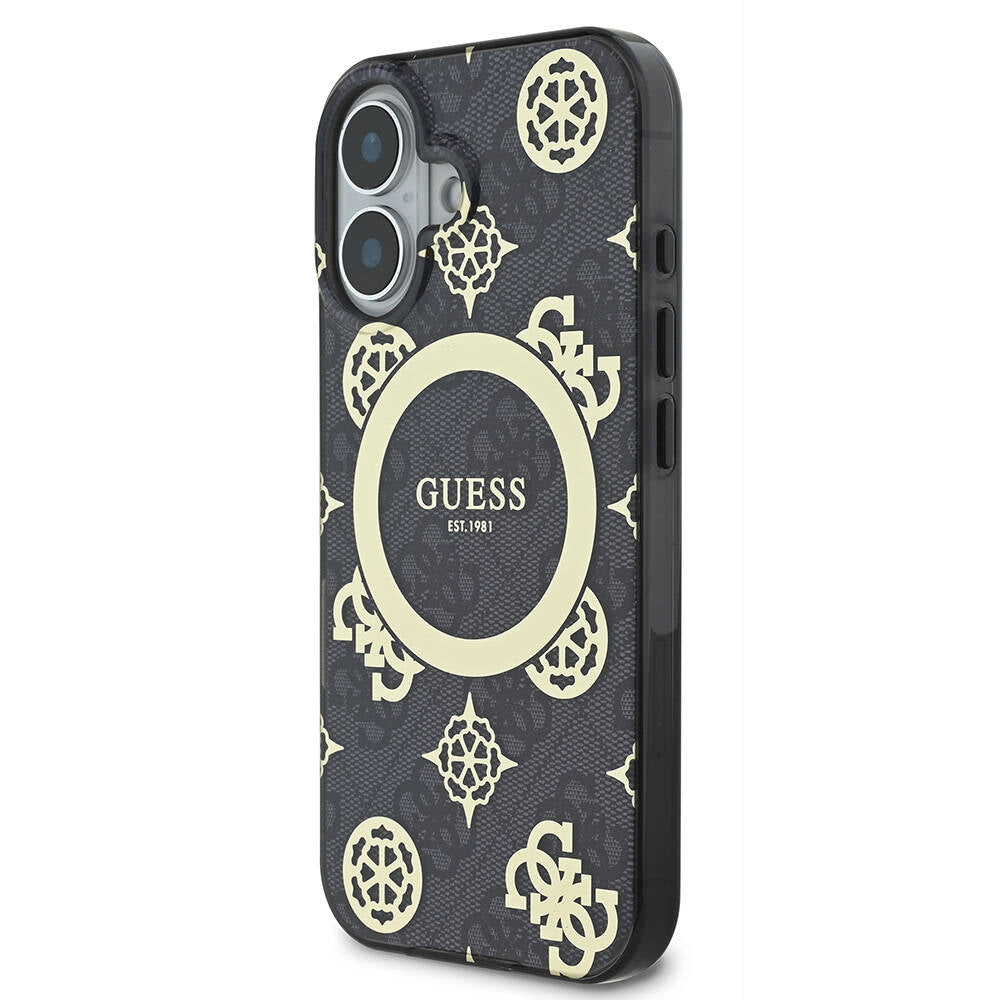 iPhone 16 Kılıf Guess Orjinal Lisanslı M-safe Şarj Özellikli 4G Desenli IML Yazı Logolu Peony Kapak