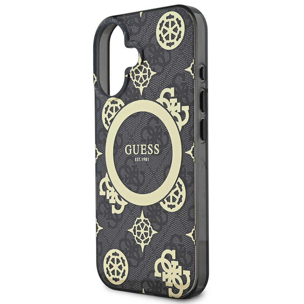 iPhone 16 Kılıf Guess Orjinal Lisanslı M-safe Şarj Özellikli 4G Desenli IML Yazı Logolu Peony Kapak