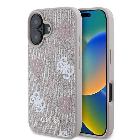 iPhone 16 Kılıf Guess Orjinal Lisanslı M-safe Şarj Özellikli 4G Desenli Yazı Logolu Peony Kapak