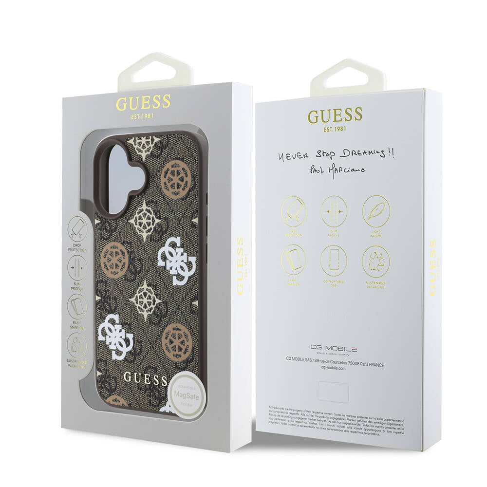 iPhone 16 Kılıf Guess Orjinal Lisanslı M-safe Şarj Özellikli 4G Desenli Yazı Logolu Peony Kapak