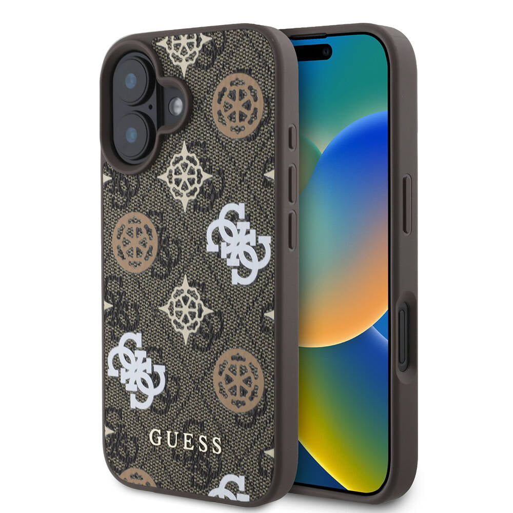 iPhone 16 Kılıf Guess Orjinal Lisanslı M-safe Şarj Özellikli 4G Desenli Yazı Logolu Peony Kapak