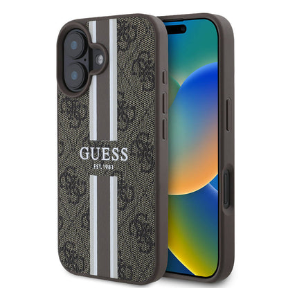 iPhone 16 Kılıf Guess Orjinal Lisanslı M-safe Şarj Özellikli 4G Şerit Tasarımlı Printed Kapak
