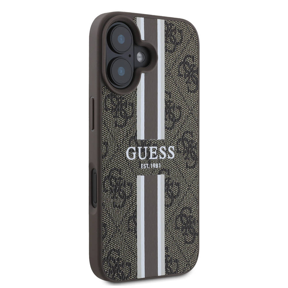 iPhone 16 Kılıf Guess Orjinal Lisanslı M-safe Şarj Özellikli 4G Şerit Tasarımlı Printed Kapak
