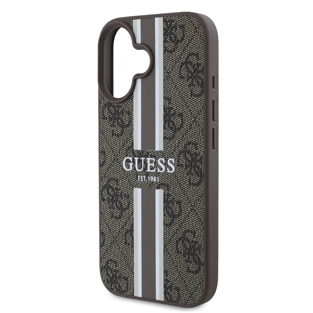 iPhone 16 Kılıf Guess Orjinal Lisanslı M-safe Şarj Özellikli 4G Şerit Tasarımlı Printed Kapak