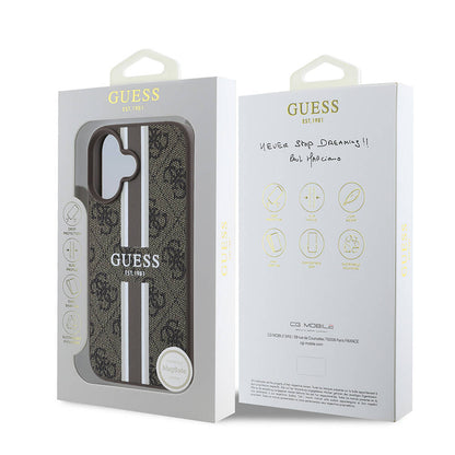 iPhone 16 Kılıf Guess Orjinal Lisanslı M-safe Şarj Özellikli 4G Şerit Tasarımlı Printed Kapak