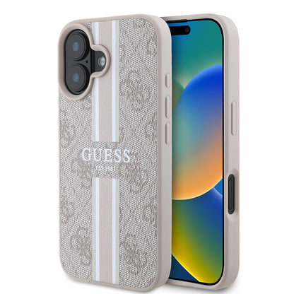 iPhone 16 Kılıf Guess Orjinal Lisanslı M-safe Şarj Özellikli 4G Şerit Tasarımlı Printed Kapak