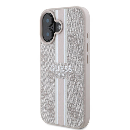 iPhone 16 Kılıf Guess Orjinal Lisanslı M-safe Şarj Özellikli 4G Şerit Tasarımlı Printed Kapak