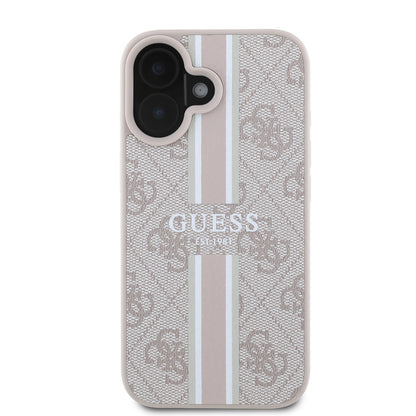 iPhone 16 Kılıf Guess Orjinal Lisanslı M-safe Şarj Özellikli 4G Şerit Tasarımlı Printed Kapak