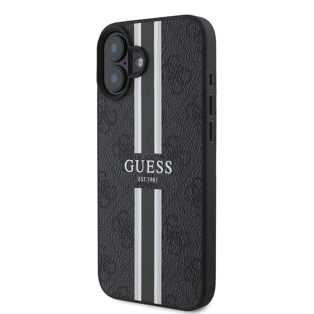 iPhone 16 Kılıf Guess Orjinal Lisanslı M-safe Şarj Özellikli 4G Şerit Tasarımlı Printed Kapak