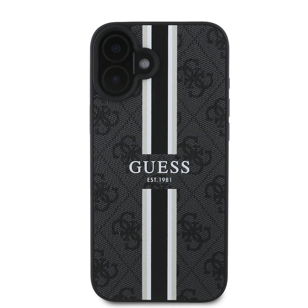iPhone 16 Kılıf Guess Orjinal Lisanslı M-safe Şarj Özellikli 4G Şerit Tasarımlı Printed Kapak