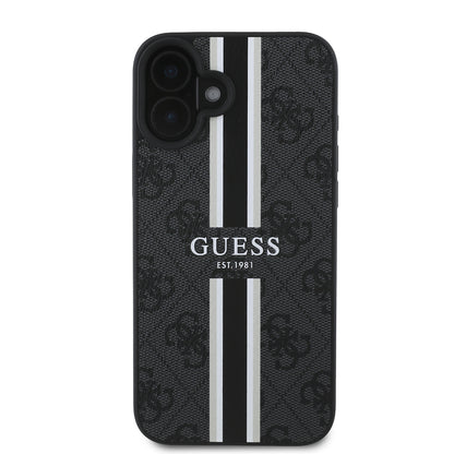 iPhone 16 Kılıf Guess Orjinal Lisanslı M-safe Şarj Özellikli 4G Şerit Tasarımlı Printed Kapak