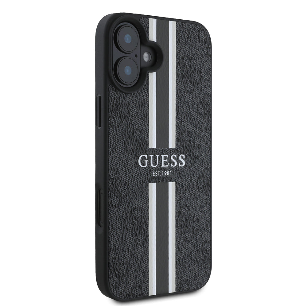 iPhone 16 Kılıf Guess Orjinal Lisanslı M-safe Şarj Özellikli 4G Şerit Tasarımlı Printed Kapak
