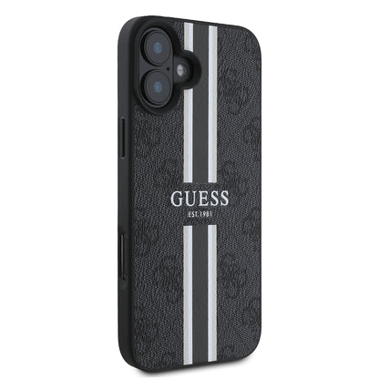 iPhone 16 Kılıf Guess Orjinal Lisanslı M-safe Şarj Özellikli 4G Şerit Tasarımlı Printed Kapak