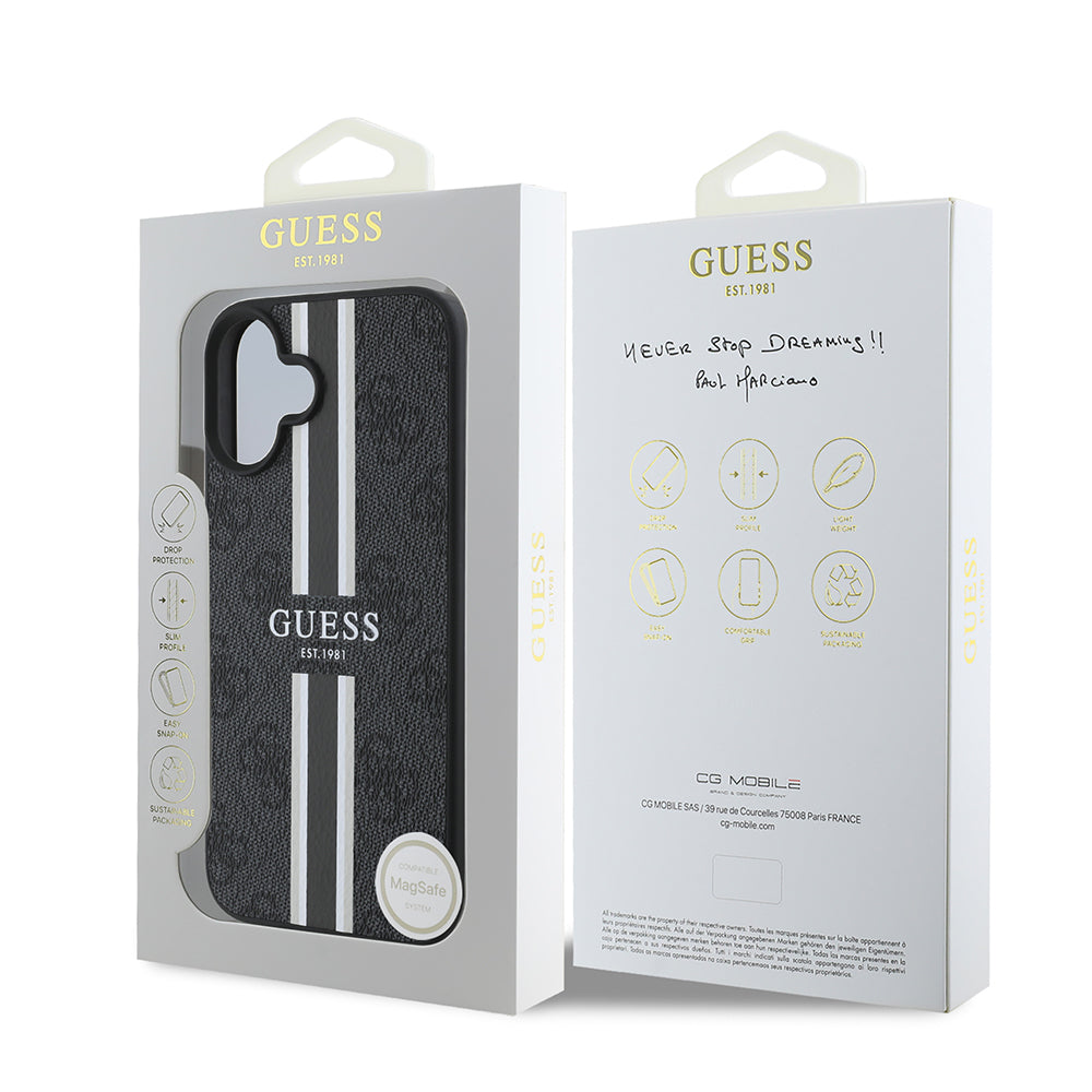 iPhone 16 Kılıf Guess Orjinal Lisanslı M-safe Şarj Özellikli 4G Şerit Tasarımlı Printed Kapak