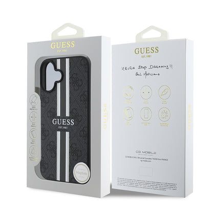 iPhone 16 Kılıf Guess Orjinal Lisanslı M-safe Şarj Özellikli 4G Şerit Tasarımlı Printed Kapak