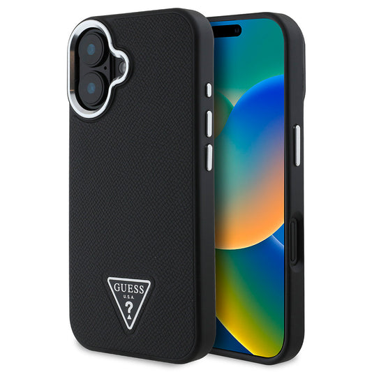 iPhone 16 Kılıf Guess Orjinal Lisanslı M-safe Şarj Özellikli Grained Triangle Kapak