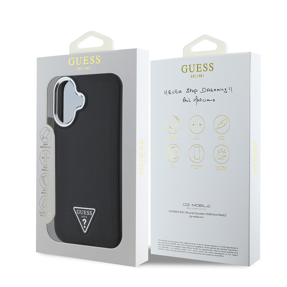 iPhone 16 Kılıf Guess Orjinal Lisanslı M-safe Şarj Özellikli Grained Triangle Kapak